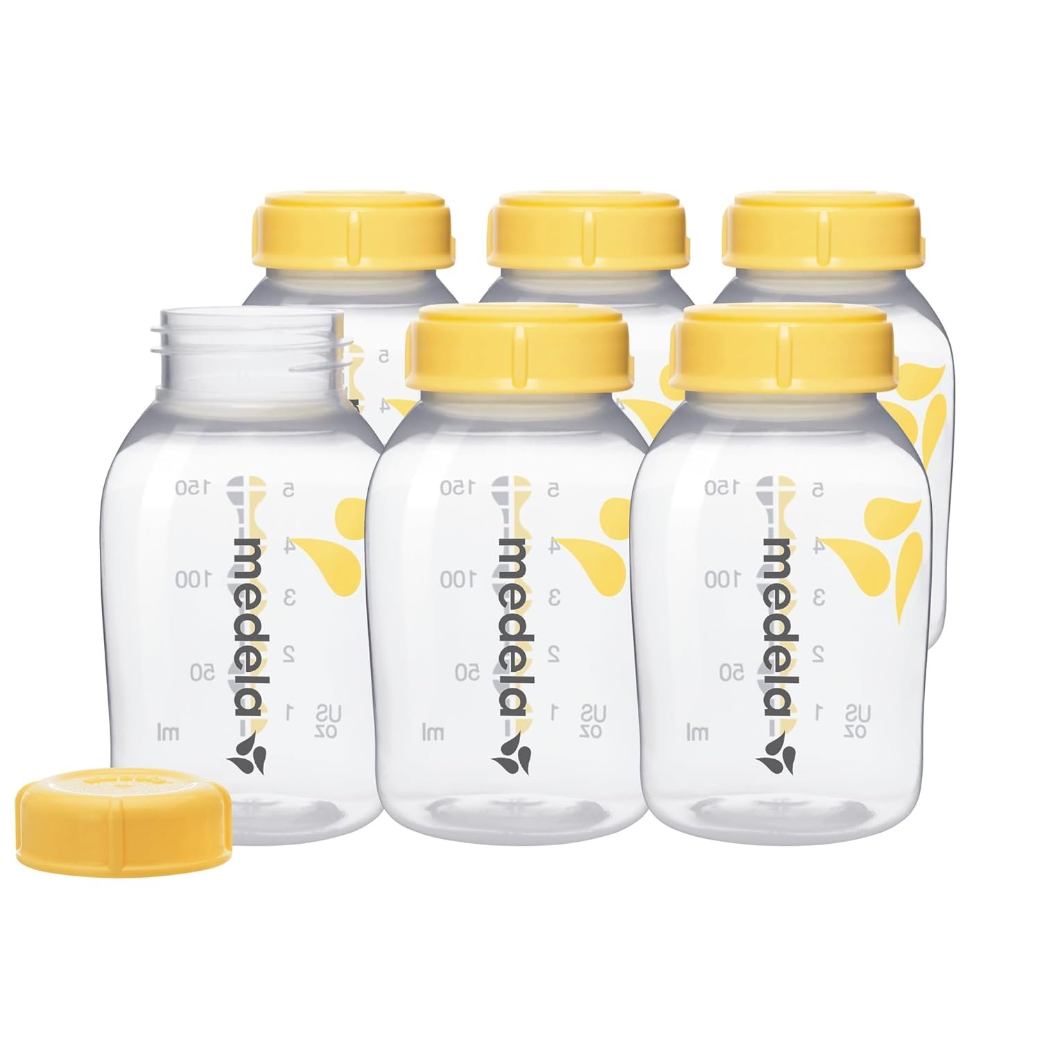 Medla Breast Milk Collection and Storage Bottles with Solid Lids – 6pk/5oz-150mL Breastmilk Container, Compatible with Medela Breast Pumps and Made Without BPA