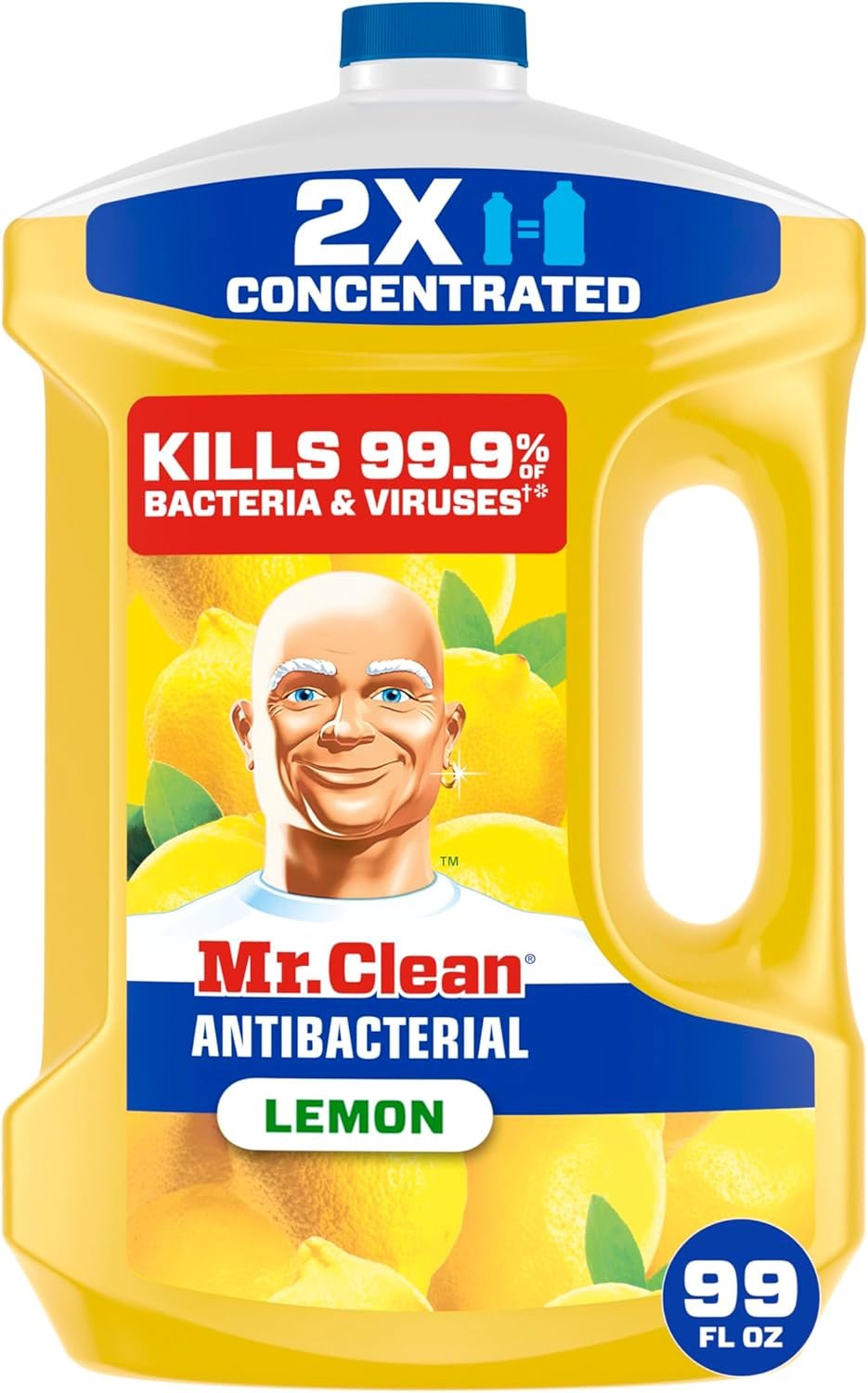 Mr. Clean Antibacterial All Purpose Cleaner, Floor Cleaner for Mopping Home, Bathroom, & Kitchen, Cleaning Liquid for Mop & Bucket, Cleaning Supplies, Multi-Surface Dilutable, Lemon, 99oz