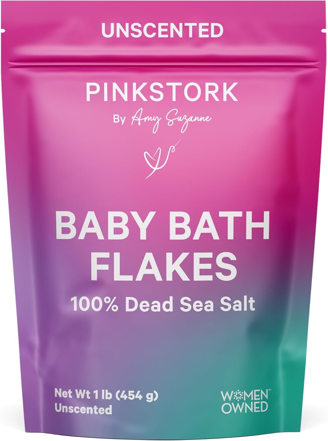 Pink Stork Baby Bath Flakes – Pure Magnesium Chloride Bath Soak for Infants + Toddlers – Fragrance-Free, Non-GMO, No Melatonin – Supports Bedtime Routine, Skin Comfort + Wellness – 16 oz
