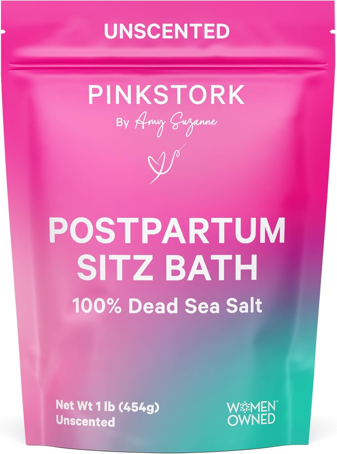 Pink Stork Postpartum Sitz Bath Soak: Dead Sea Salt for Perineal Care & Cleansing, Postpartum Recovery, Labor and Delivery Essentials, Women-Owned, Unscented, 16 oz