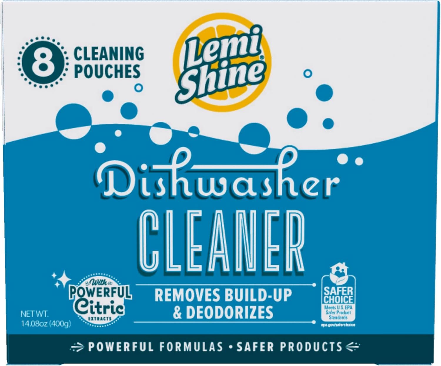 Lemi Shine Natural Dishwasher Cleaner – Hard Water Citric Acid Cleaning Powder – Lemon Scented Eco-Friendly Dishwasher Cleaner & Deodorizer – 14.08 oz (8 Pack)
