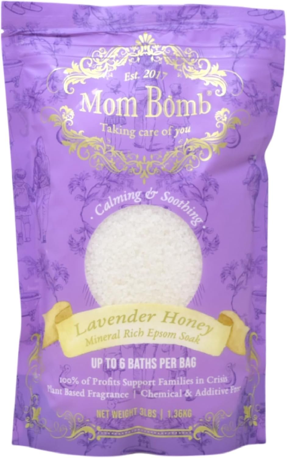 Mom Bomb Lavender Honey Epsom Salt Bath Soak – Natural Magnesium Salt with Essential Oils – Relaxing Aromatherapy for Stress Relief, Muscle & Foot Soak – Made in USA, 3 lbs