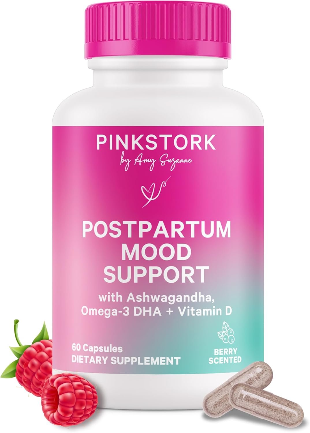 Pink Stork Postpartum Mood Support – Postnatal Hormone Balance for Women – Breastfeeding Friendly – Stress & Cognitive Support, New Mom Essentials – Ashwagandha, Chamomile, & Vitamin D, 60 Capsules