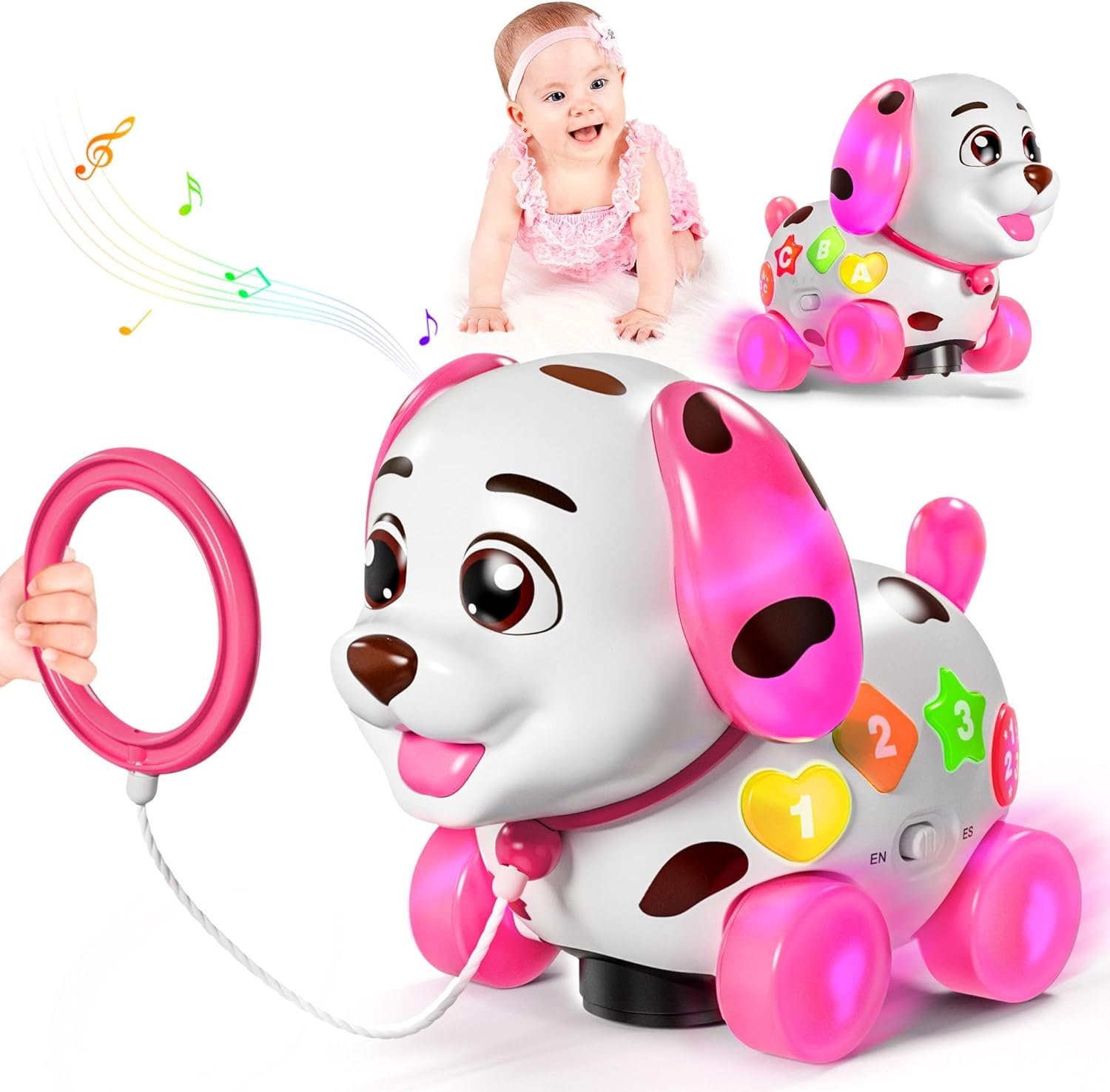 Toys for 1 Year Old Girl Gifts, 1st Birthday Gril Gift, Baby Toy 6-12-18 Months, Musical Puppy Toddler Learning Toy for 1 Year Old Boy Gift Present, Bilingual Toys with Music Light
