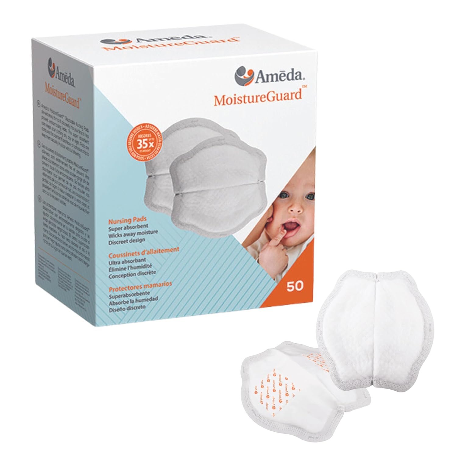 Ameda MoistureGuard Disposable Nursing Pads | Breast Milk Pads | Nursing Breast Pads | Breast Feeding Supplies | Stay Dry Nursing Pads | Nursing Pads Disposable | Nursing Pads Breastfeeding | 50 Count