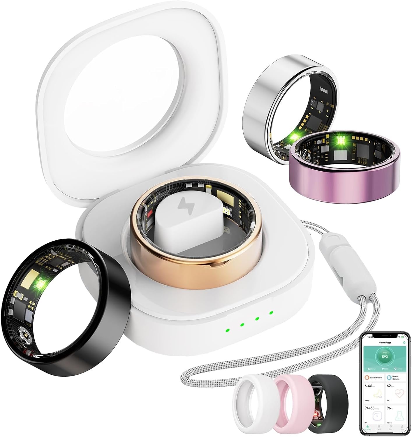 Smart Ring For Women Men, Health Tracker with Heart Rate/Blood Oxygen/Blood Pressure/Sleep Monitor/Step Counting, IP68 Waterproof Fitness ring, No App Fees for IOS & Android (Lavender Pink, 7#)