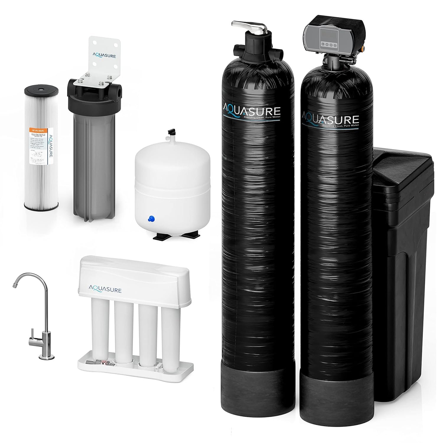 Aquasure Signature Elite 48,000 Grains Complete Whole House Water Treatment System with Digital Metered Control Water Softener, Conditioner and 75 GPD RO Reverse Osmosis Filtration for 3-4 bathrooms