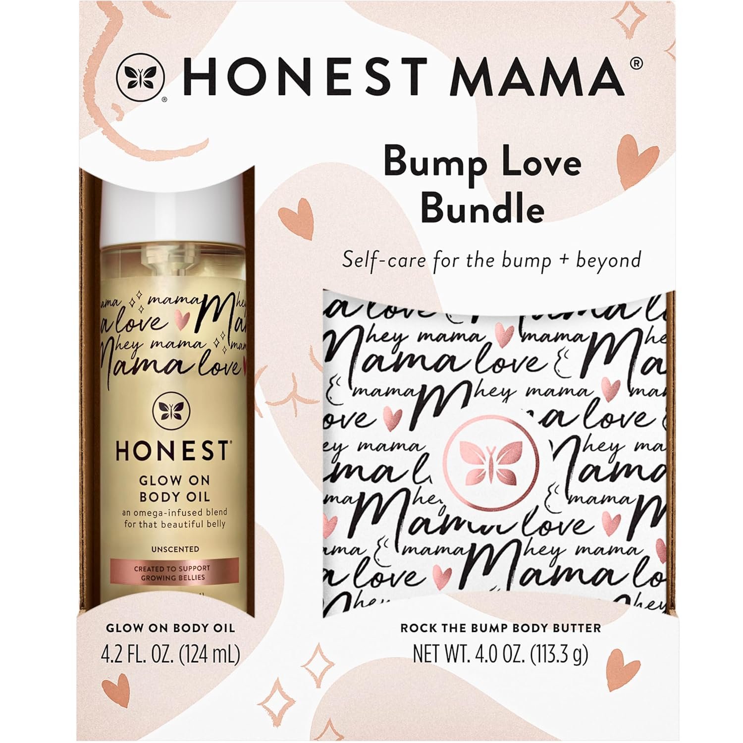 The Honest Company Honest Mama Body and Belly Bump Love Bundle Moisturizing Plant Based Oil and Stretch Mark Butter Cream