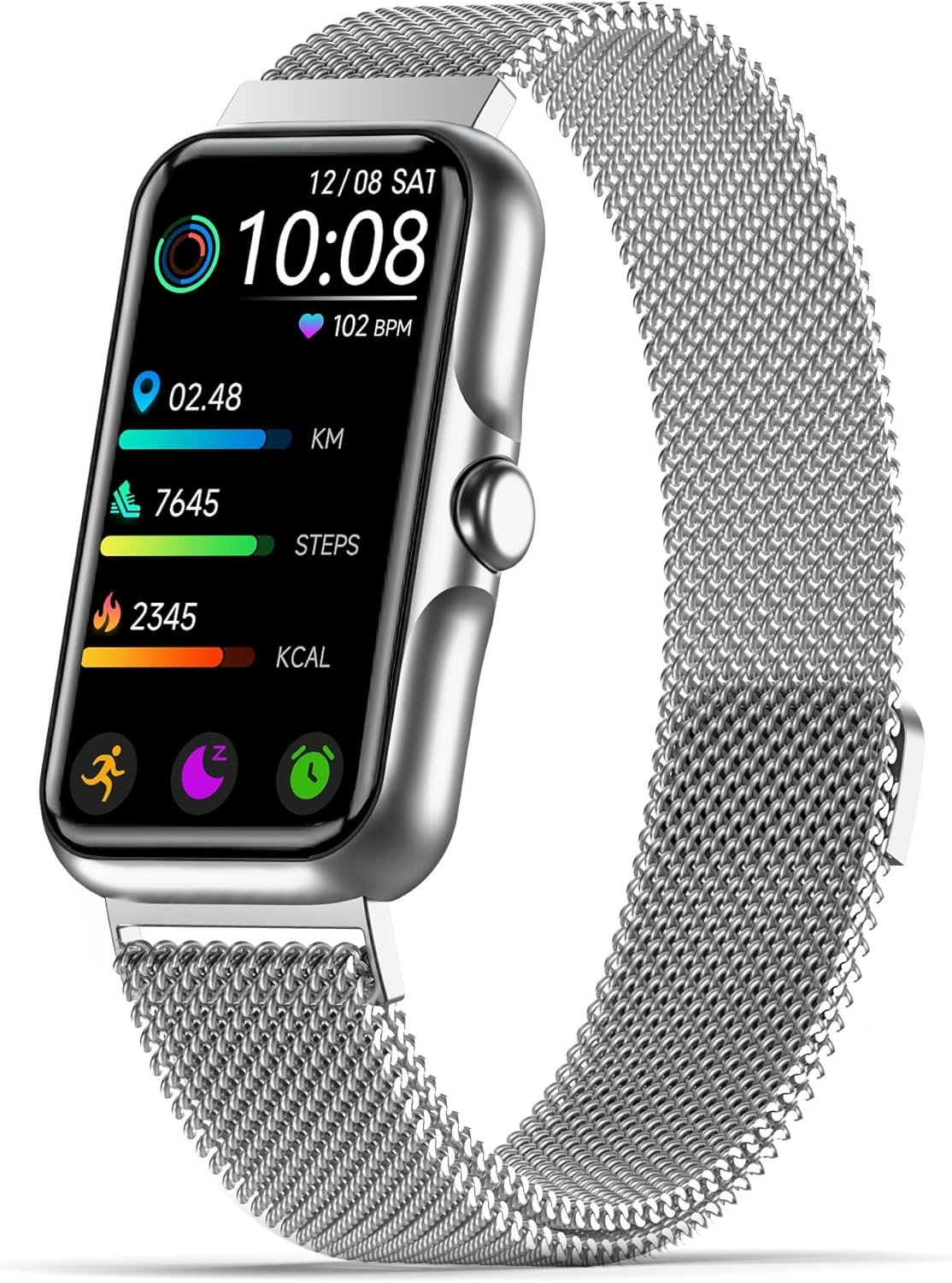 Health Fitness Tracker, Smart Watch with 24/7 Heart Rate and Blood Oxygen Monitor, Sleep Tracker with IP68 Waterproof, Activity Tracker Pedometer Step Counter for Women Men (Silver)