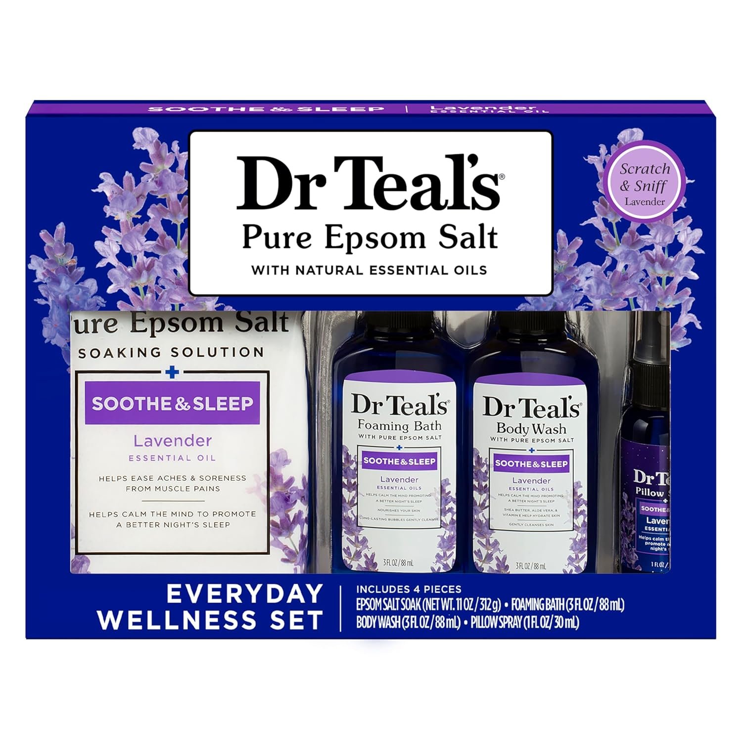 Dr Teal’s Soothe & Sleep Bath Gift Set, Lavender Essential Oil, 4 Piece