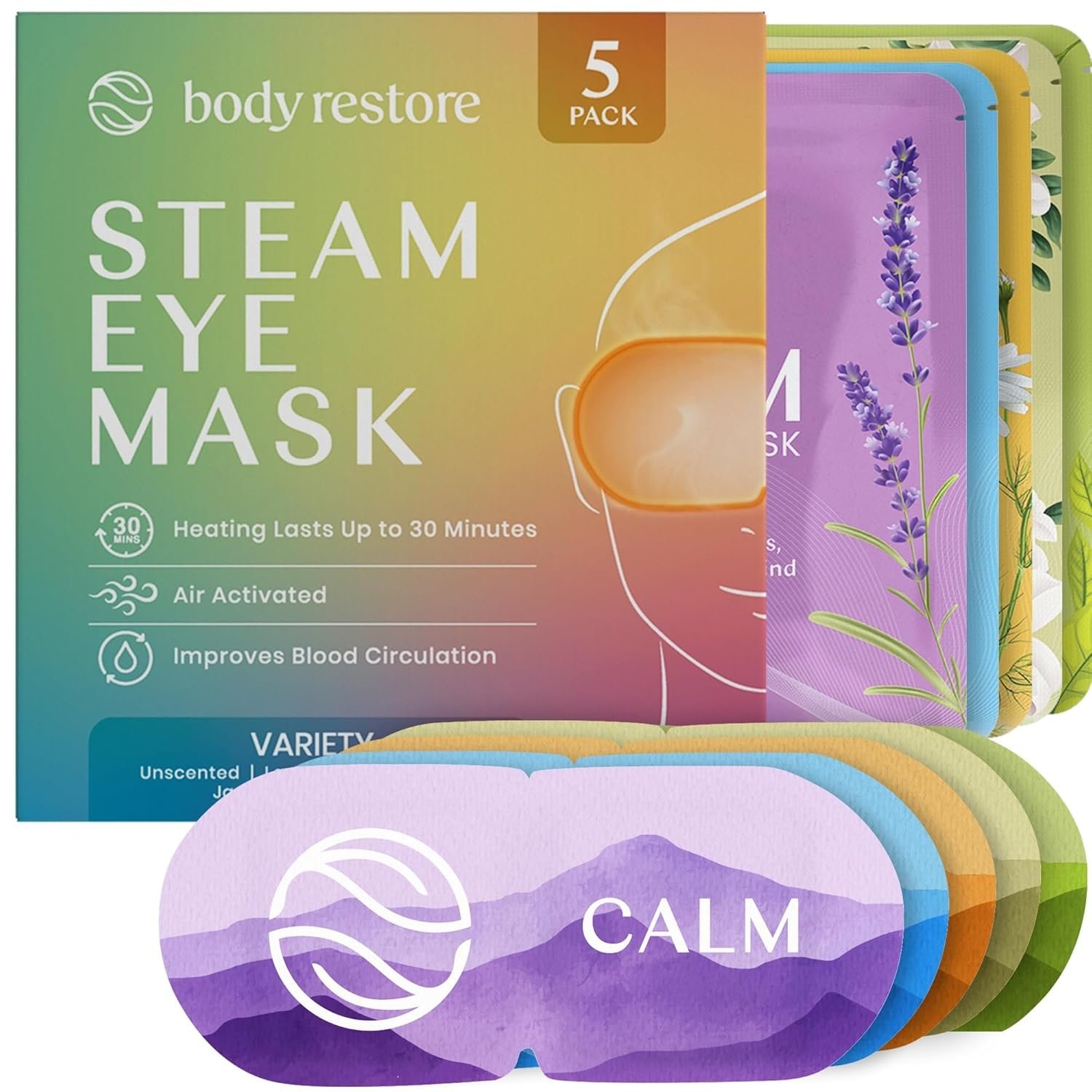 Body Restore Heated Eye Mask for Dry Eyes 5 Pack – Self Heating Warm Compress, Christmas Stocking Stuffers, White Elephant, Birthday Gifts for Women, Men, Stye Eye Treatment, Relaxation – Variety