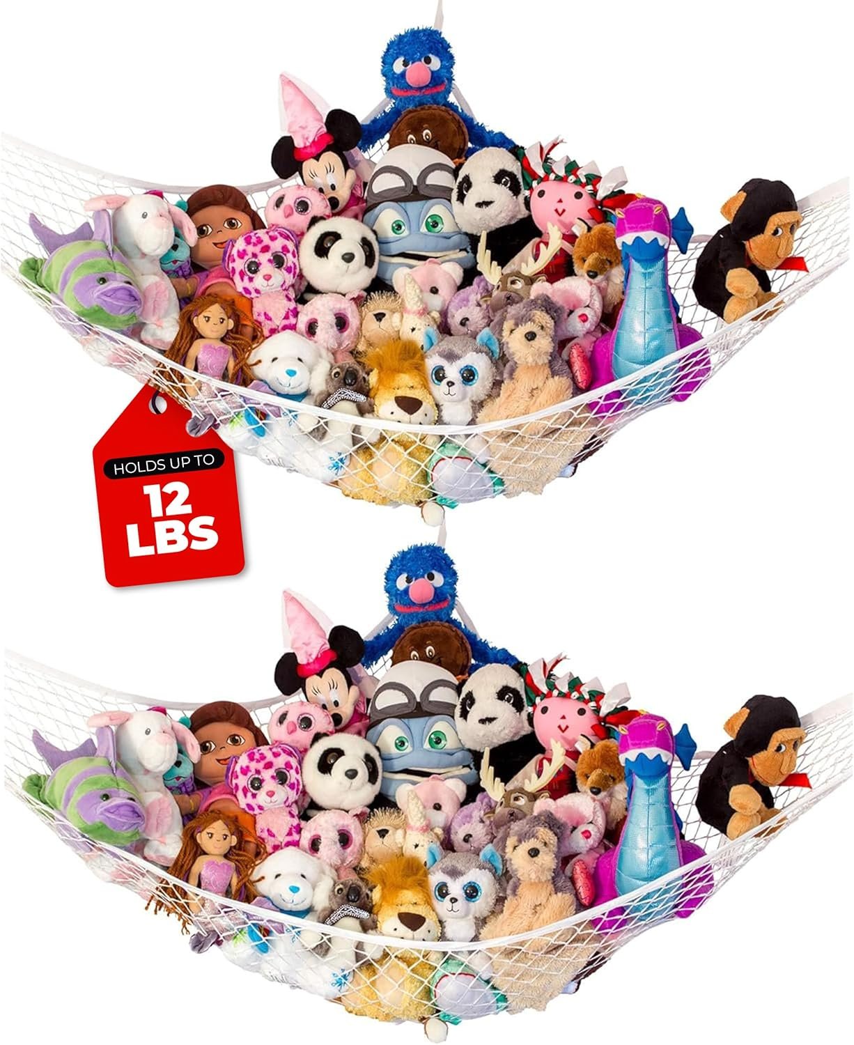 Lilly’s Love Stuffed Animal Hammock | Corner Hanging Organizer, Toy Storage, Stuffed Animal Storage Net | Made from Quality Fishing Net, Holds 12lbs | 67″x47″x47″ (White, 2 Pack)