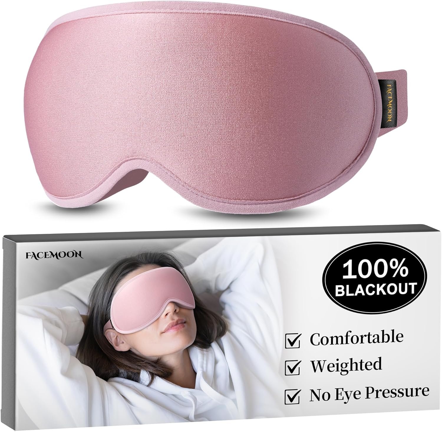Weighted Eye Masks for Sleep Women: 3D Contoured Blackout Sleep Mask with Zero Pressure, Eyelash Friendly & Comfortable Blindfold for Airplane Travel, Night Shift Nures, Yoga & Thoughtful Gift, Pink