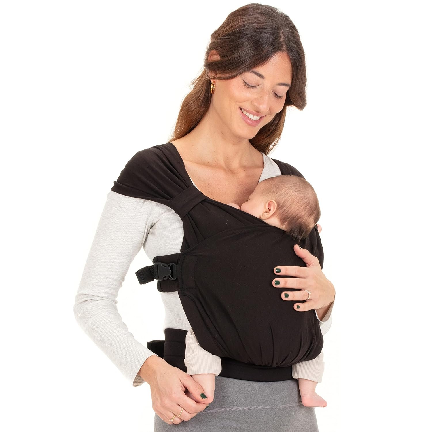 Boba Bliss Pre-Wrapped Baby Carrier with Buckle – Newborn to 7-35 lbs Light, Breathable & Easy to Adjust Hybrid Infant Sling & Toddler Carrier – Certified Hip-Healthy for 0-18 Months – Black