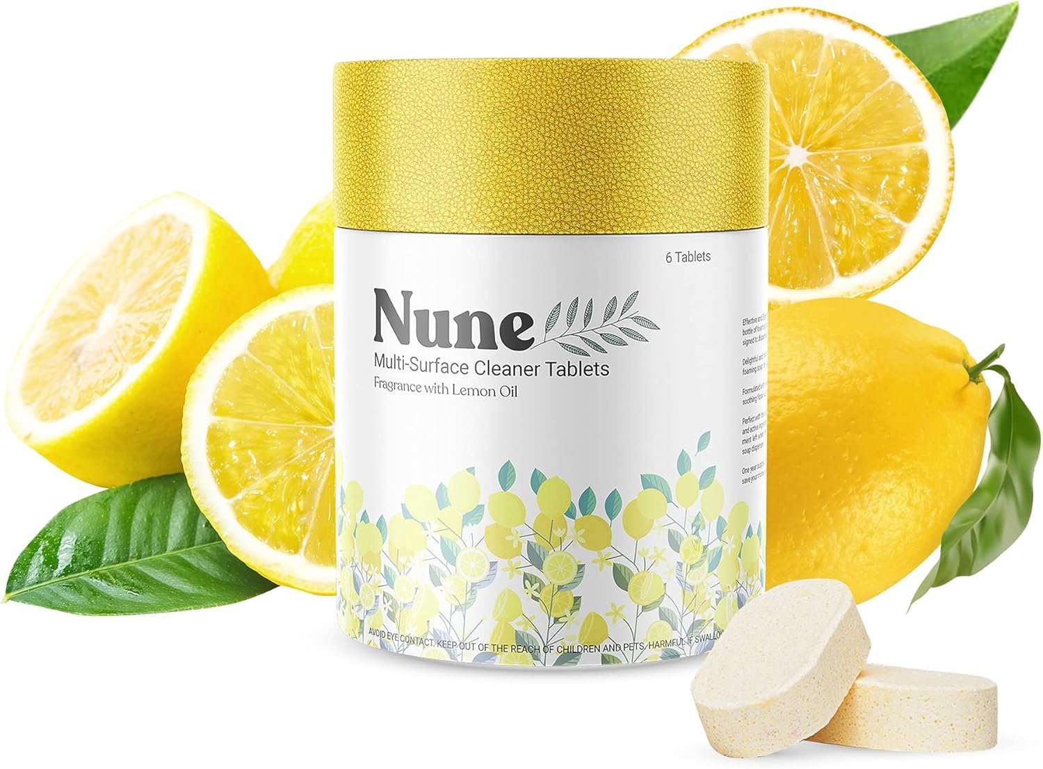 Nune Multi-Purpose Cleaner Refills – All Purpose Cleaning Tablets 6 Pack – 144 fl oz total (24 fl oz each) – Shower, Counter, Floor, Furniture, Bathroom – Non-Toxic and Effective – Lemon Fragrance