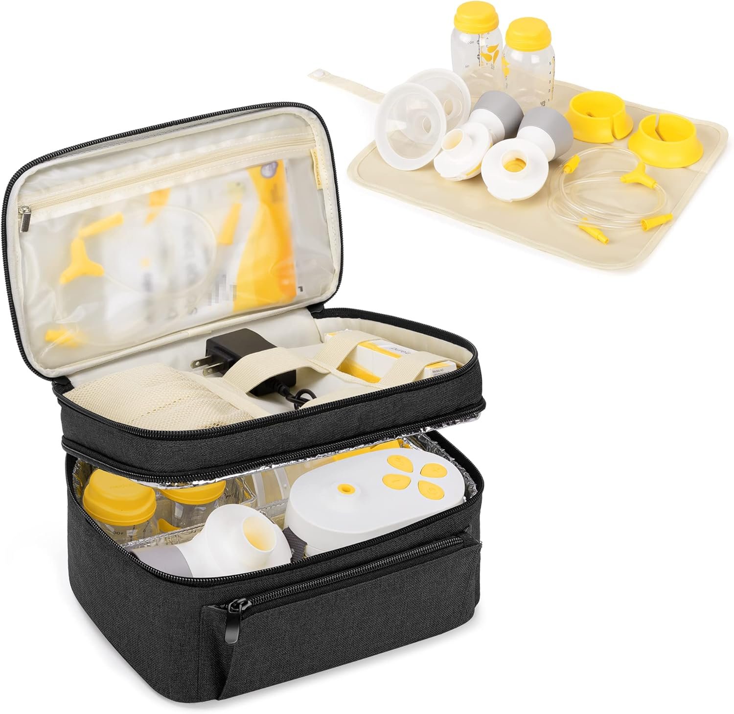 BAFASO Breast Pump Bag (Compatible with Medela* Pump in Style) with a Waterproof Pump Parts Pad, Carrying Case for Medela* Pump in Style and Extra Parts (Patent Pending), Black