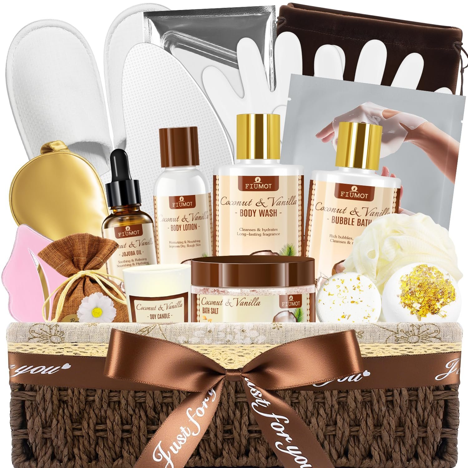 Bath and Body Gift Basket Set for Women – Coconut Vanilla Spa Gift Basket – Premium 21‑Piece Luxury Bath & Body Gift Set for Self Care – Gift ready for Mothers Day, Christmas, Birthday Gifts
