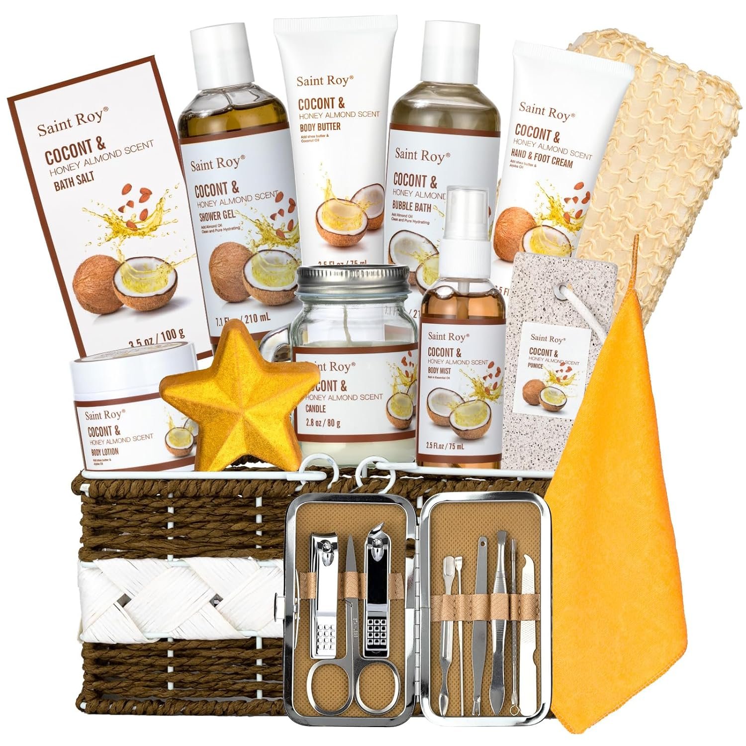 Spa Gift Basket Luxury Bath and Body Basket Set 17-Piece Coconut Honey Almond Christmas Gifts for Women Mom Her Large Luxury Home Spa Kit, Relaxing Self Care Pamper Gifts Birthday Bridal Shower Bath