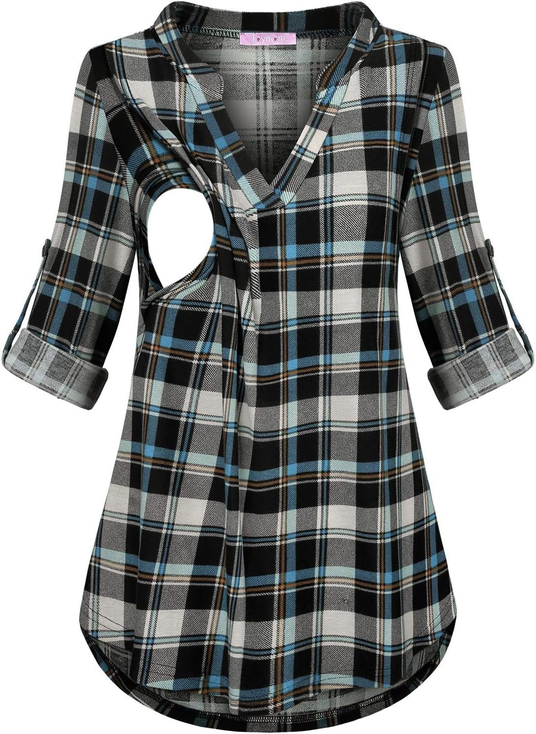 Joymom Maternity Rolled Long Sleeve Nursing Tops Tunic Blouses Breastfeeding