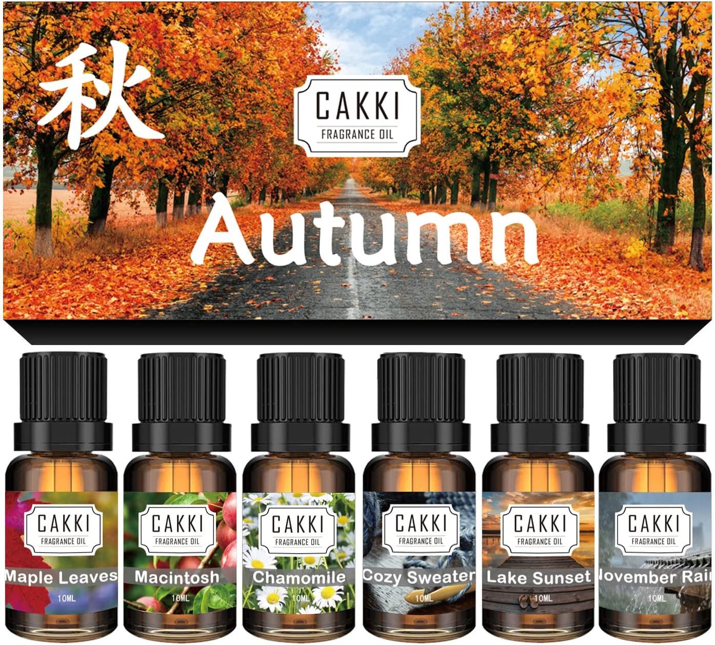 Autumn Essential Oils for Diffusers for Home, CAKKI Fragrance Oils Set, 6 Fall Scents, Natural Aromatherapy Oils, for Candles Making, for Soaps Making, for Humidifiers, 6×10 ml