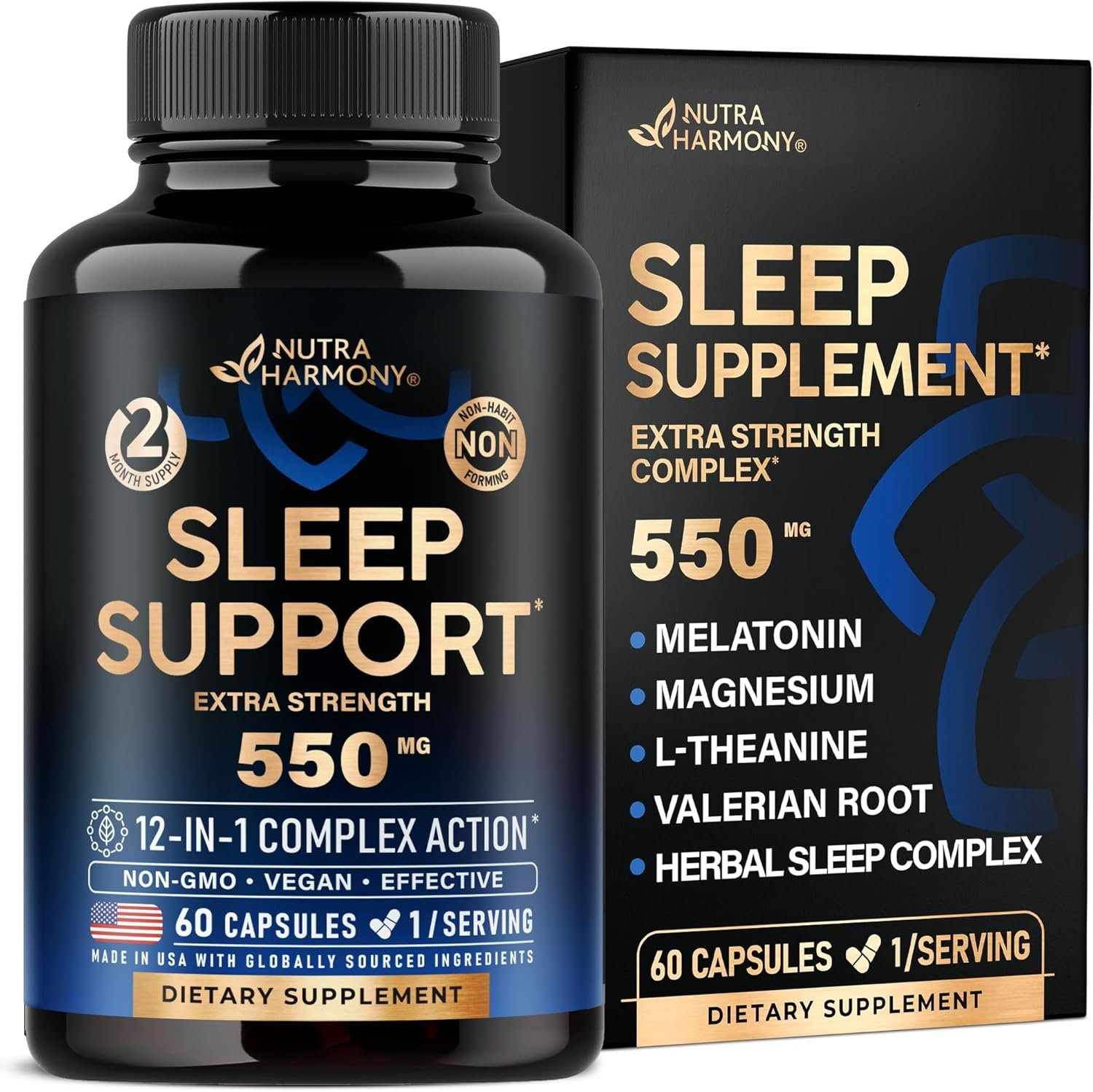 Sleeping Pills for Adults 550mg – Melatonin 3mg | Valerian Root for Sleep | L-Theanine | Magnesium – Natural Sleep Aid Supplement – Non-Habit Forming Rest Support – Made in USA – 1/day, 2 Month Supply