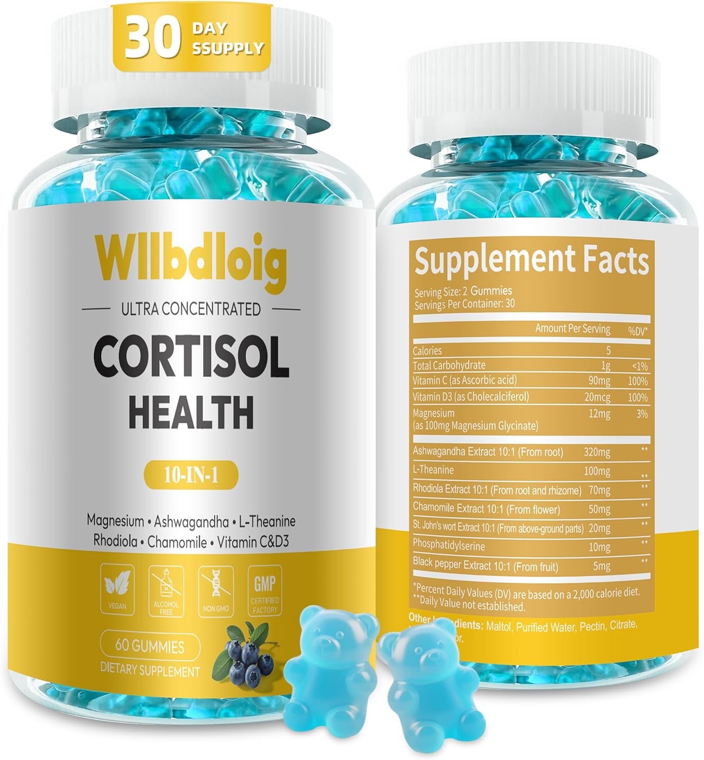 Cortisol Supplements Gummies for Women – Cortisol Manager for Stress Relief and Sleep with Magnesium, Ashwagandha, L-Theanine -Cortisol Health & Cortisol Detox for Women – 60 Vegetarian Gummies