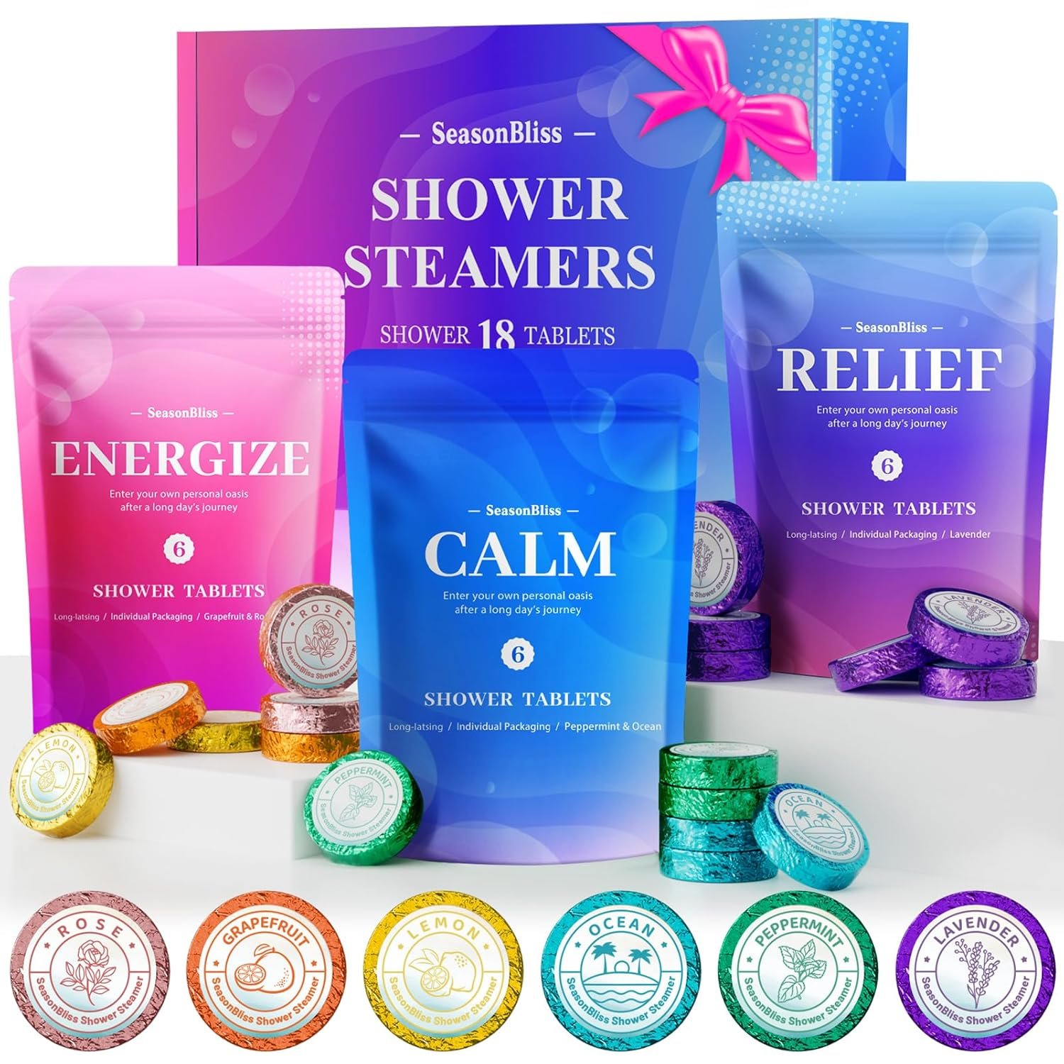 Shower Steamers 18 Pack Set, Shower Bombs with 6 Charming Scents, Shower Tablets with Natural Ingredients,Self-Care & Relaxation Presents for Women and Men