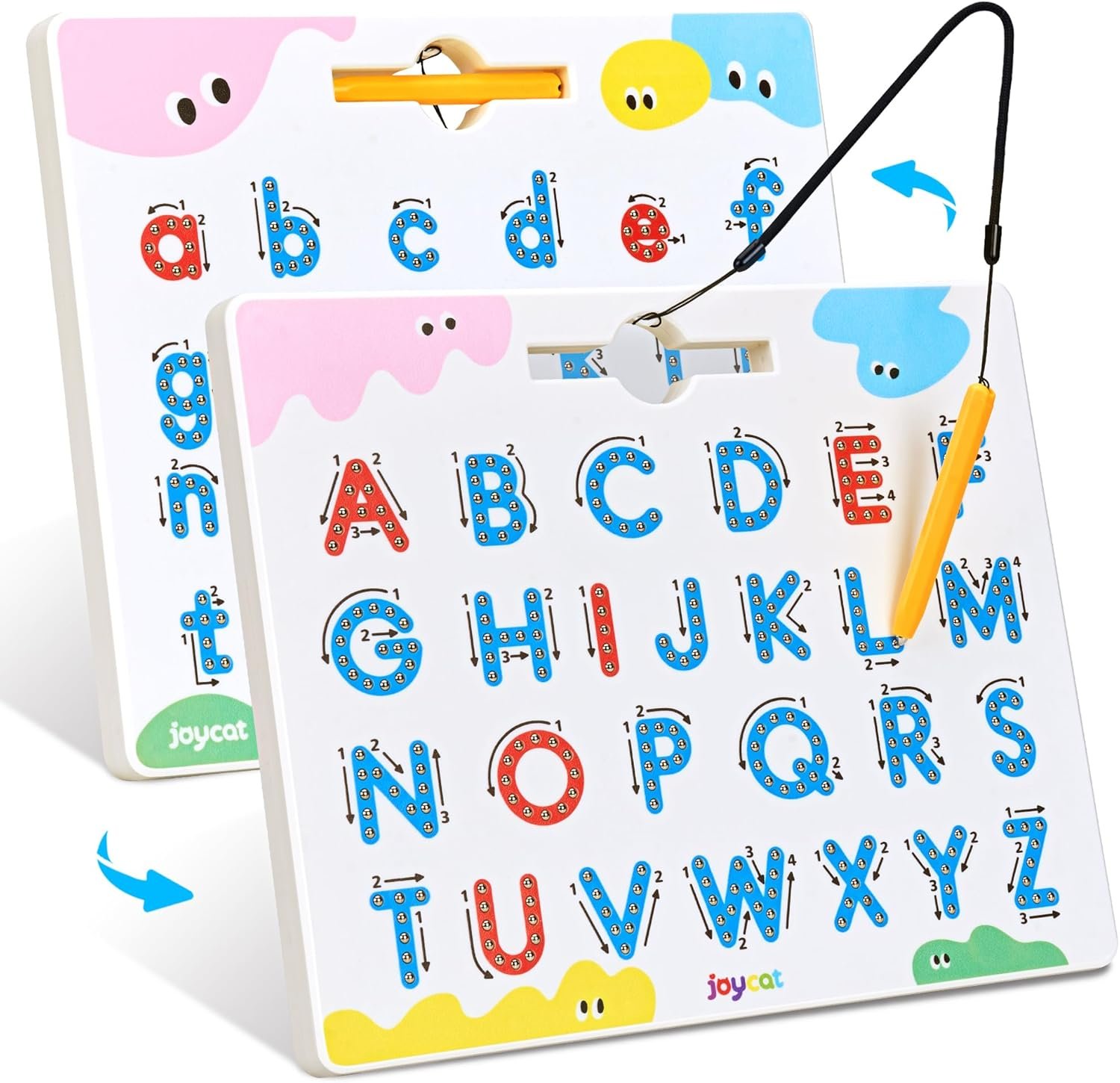 JoyCat Magnetic Letter Tracing Board, 2-in-1 Double-Sided ABC Magnets for Kids Ages 3-5, Uppercase & Lowercase Letter Writing Practice – Preschool Learning Toys, Road Trip Car Activities for Toddlers