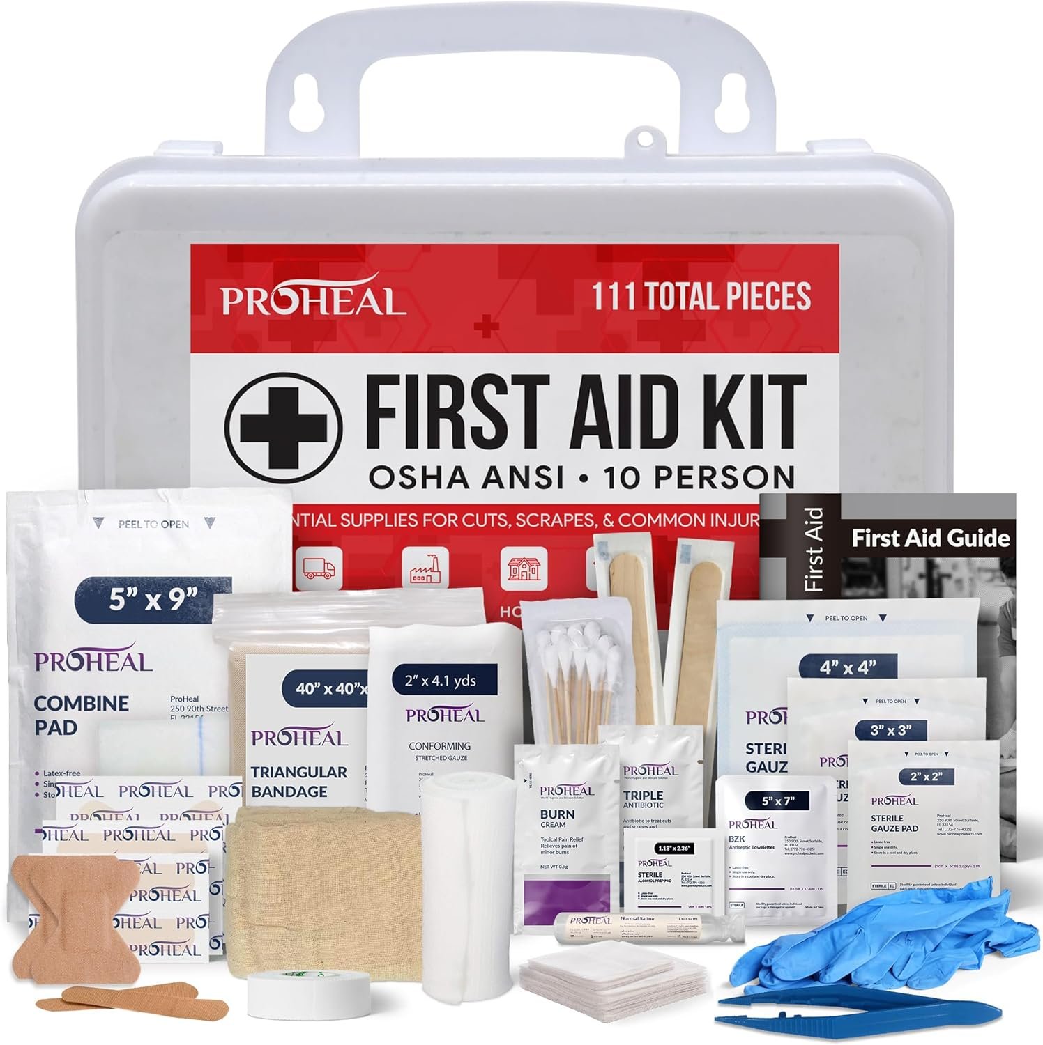 OSHA Compliant First Aid Kit – 10 Person, Type III, ANSI Class A Emergency Kit for Truck, Car, Construction Site – 111 Essential First Aid Supplies