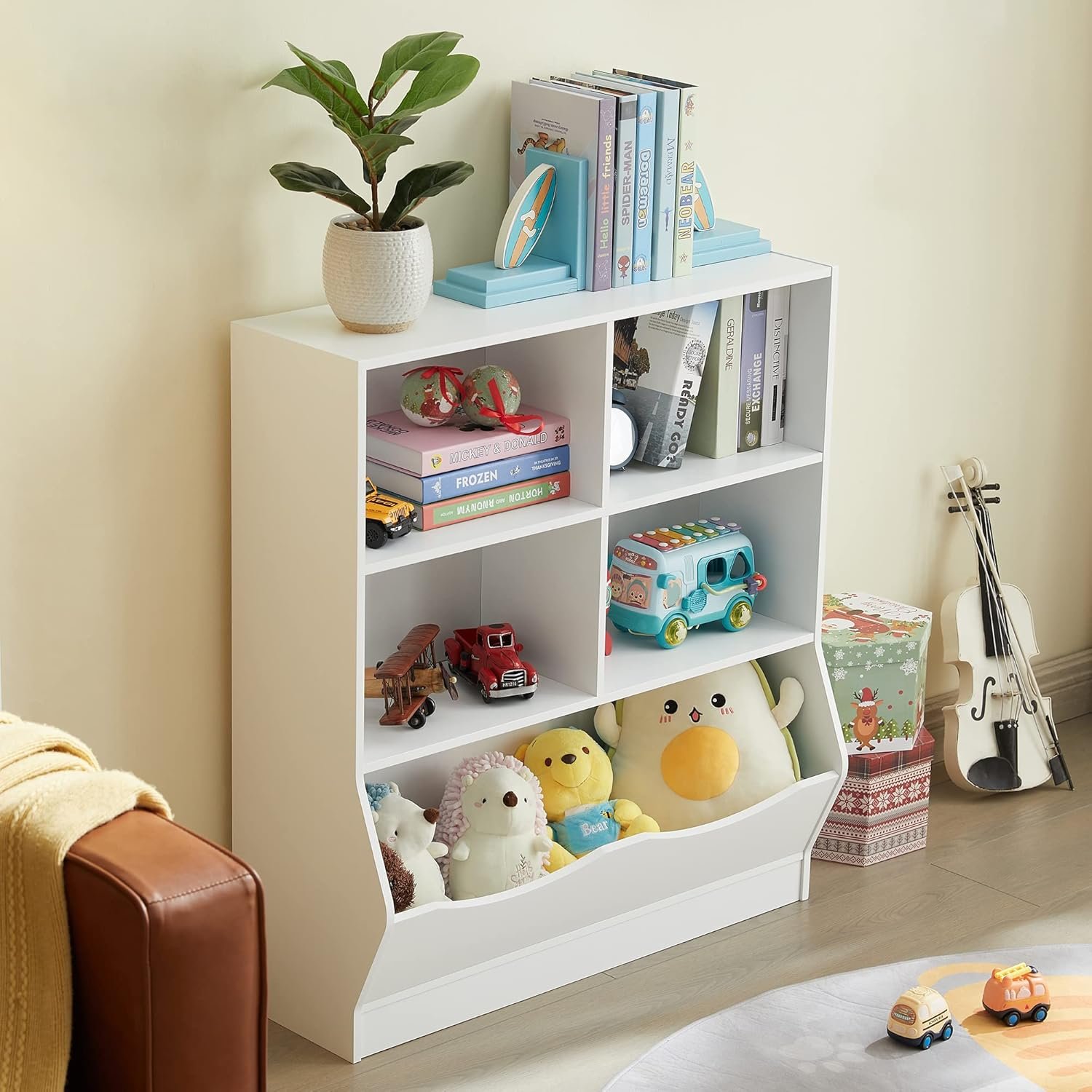 Toy Organizers and Storage, Kids Bookshelf and Bookcase for Playroom, Bedroom, Reading Nook, Toddler’s Room, Nursery, White