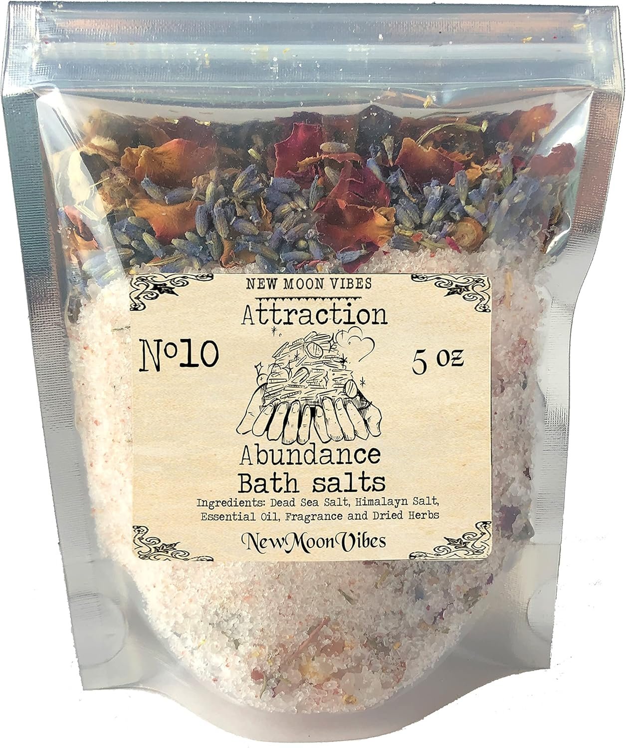 Attraction Abundance Essential Oils Herbal Spell Ritual Bath Salts with Real Herbs Botanicals Infused Enhance Beauty Love Power Control Success Confidence Attain Dreams Goals Self Love Acceptance