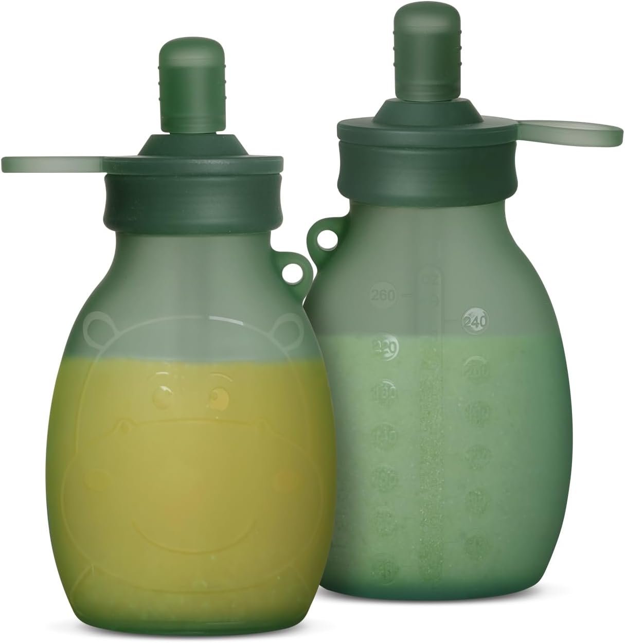 haakaa Hippo Wide Opening Silicone Goody Pouch – 9oz/260ml Reusable Pouches for Toddlers, Baby Food Pouches with Wide Opening for Easy Fill & Clean, Perfect for Purees & Smoothies, 2 Pack