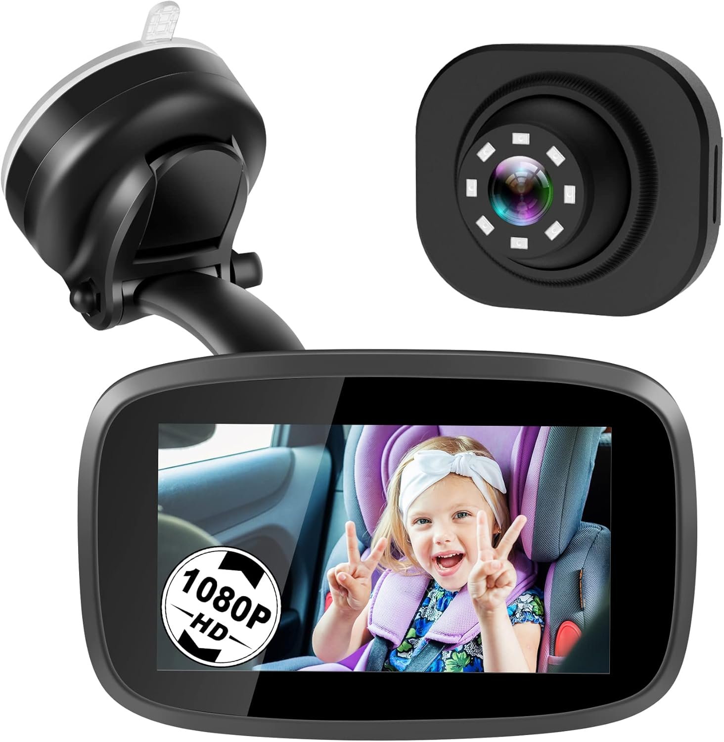 Shybaby 1080P Baby Car Mirror, 4.3″ Baby Car Camera Monitor with 170° Wide View, HD Night Vision Function and Reusable Sucker Bracket, Safety Rear Facing Cars Set Camera for Infants Kids Toddlers
