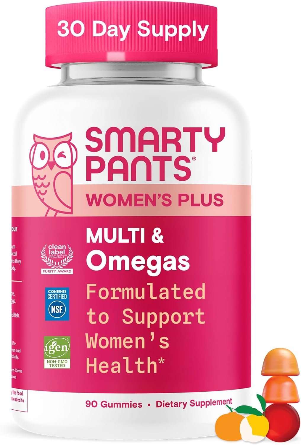 SmartyPants Women’s Multivitamin Gummies – Improved Formula: Omega 3 (DHA/EPA), Methylfolate, CoQ10, Vitamin D3, C, Vitamin B12, B6, A, K & Zinc, Inositol, Gluten Free, 90 Count (30 Day Supply)