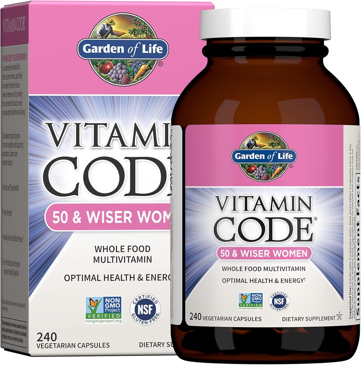 Garden of Life Multivitamin for Women 50 & Over, Vitamin Code Women 50 & Wiser Multi – 240 Capsules with Vitamins A, B, C, D3, E & K, CoQ10, Probiotics & Enzymes