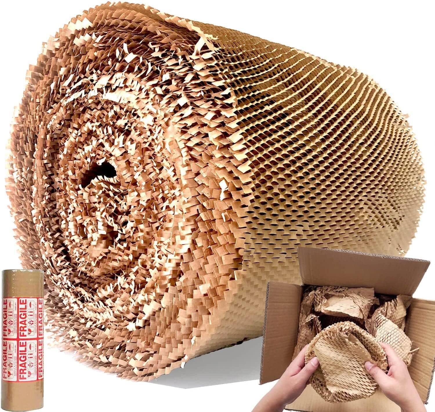 AlexHome Honeycomb Packing Paper,15″ W x 200′ L,Eco Friendly Biodegradable Bubble Cushioning Wrap,Honeycomb Wrapping Paper,Recyclable Cushioning Packing Material,Packing Paper Roll, Packing Supplies