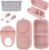 Travel Silicone Baby Feeding Set with 316 Stainless Steel Spoon & Fork ,Silicone Suction Plates, Foldable Bib, Storage Bag – Portable Infant Toddler Utensils, 6-Piece BPA-Free Dishware Kit（pink）