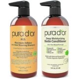 PURA D’OR MD Anti-Thinning Biotin Shampoo & Conditioner Set (16oz x2) Maximum Defense Coal-Tar Strong Scented Hebal Blend Hair Thickening Products For Women & Men, Daily Shampoo For Scalp Health
